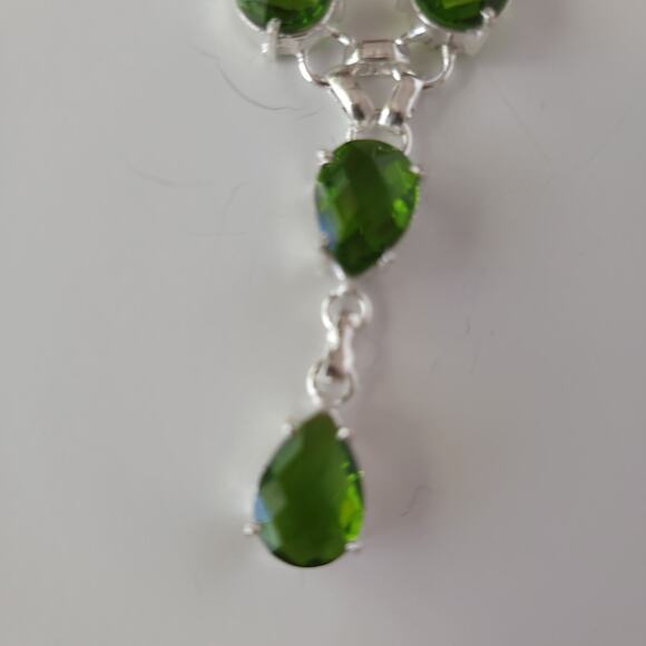 Vibrant Green Simulated Gemstone Necklace - Sterling Silver Statement Jewelry - Picture 4 of 7